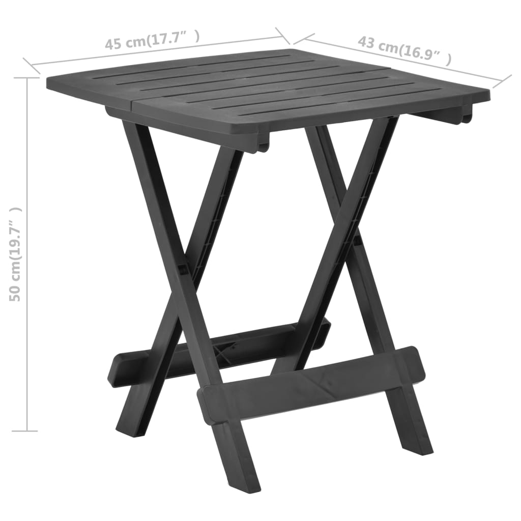 Antracitszürke műanyag összecsukható kerti asztal 45x43x50 cm 