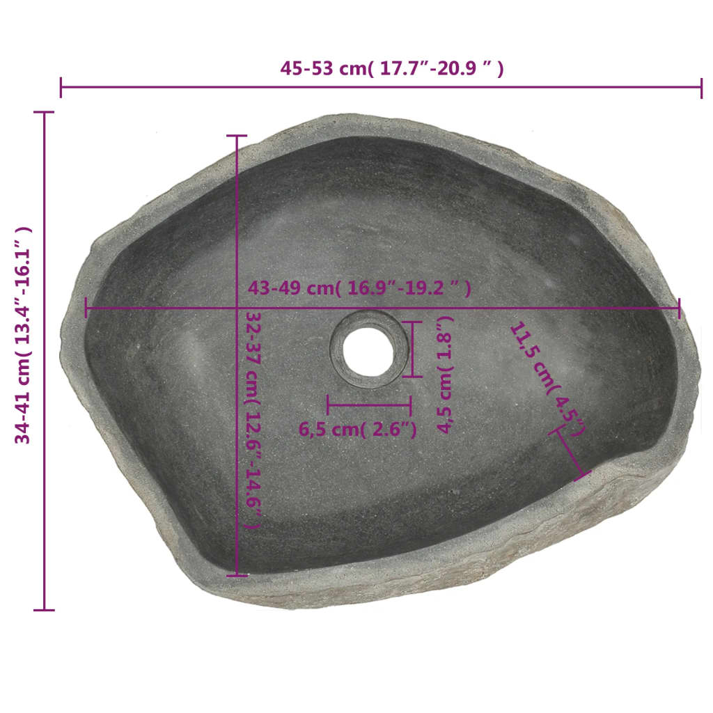 Ovális folyami kő mosdókagyló 45-53 cm 