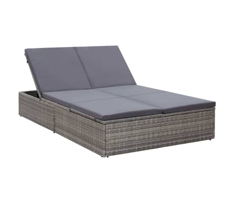 vidaXL Doppel-Sonnenliege mit Auflage Poly Rattan Grau