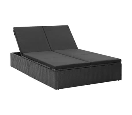 vidaXL Sun Lounger Black PE rattan, Powder-coated steel Large