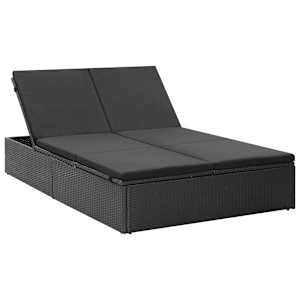 vidaXL Sun Lounger Black PE rattan, Powder-coated steel Large