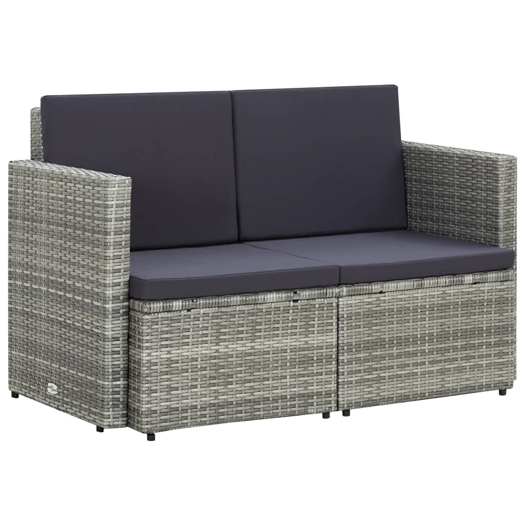 vidaXL 2-Sitzer-Gartensofa mit Auflagen Grau Poly Rattan