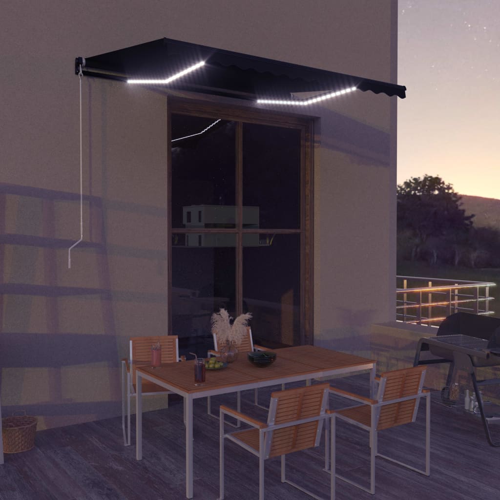 vidaXL Copertină retractabilă manual cu LED, antracit, 350 x 250 cm