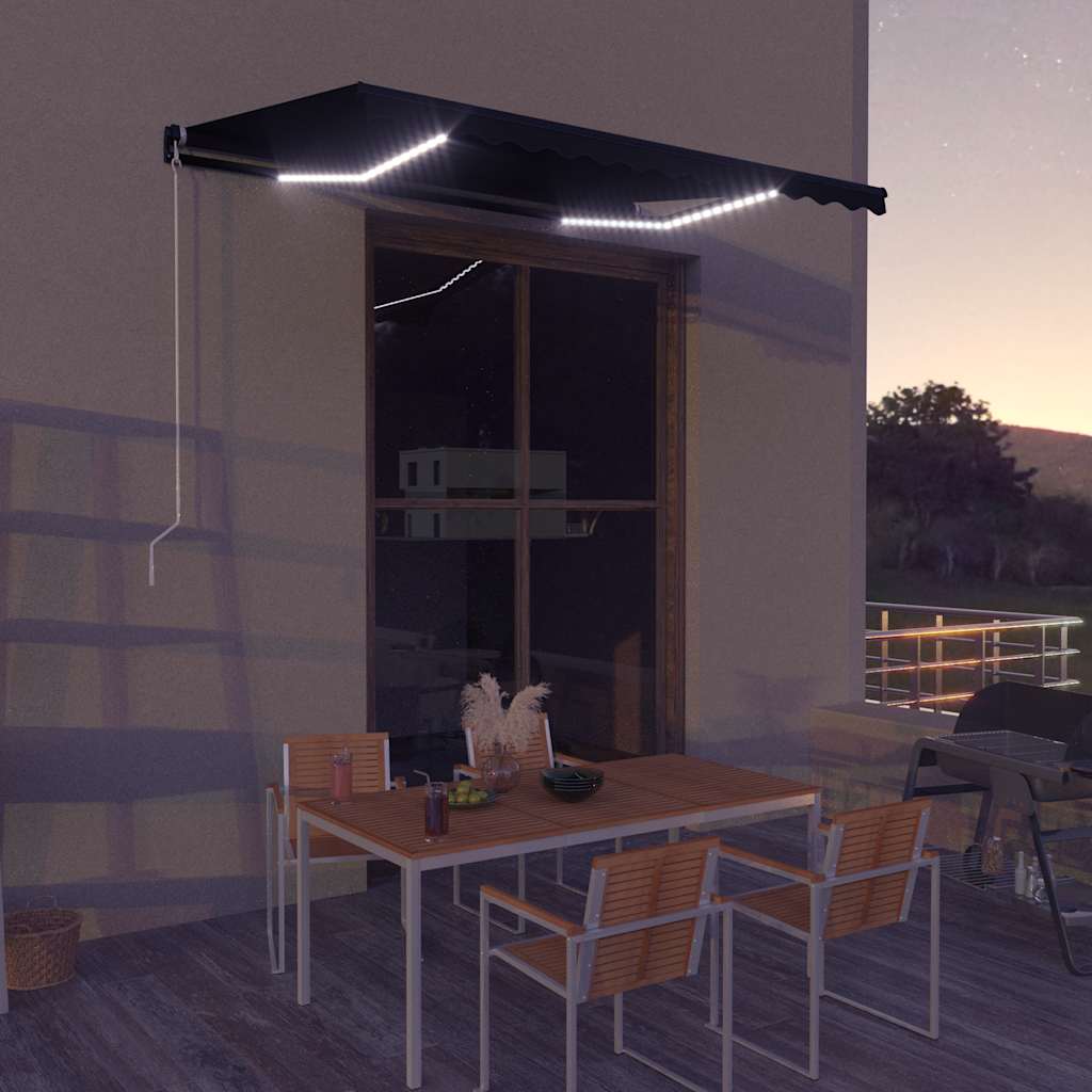 vidaXL Copertină retractabilă manual cu LED, antracit, 350 x 250 cm