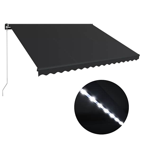 vidaXL k&auml;sitsi sisset&otilde;mmatav varikatus, LED 450x300 cm antratsiithall