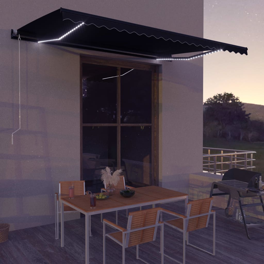 vidaXL Copertină retractabilă manual cu LED, antracit, 500 x 300 cm