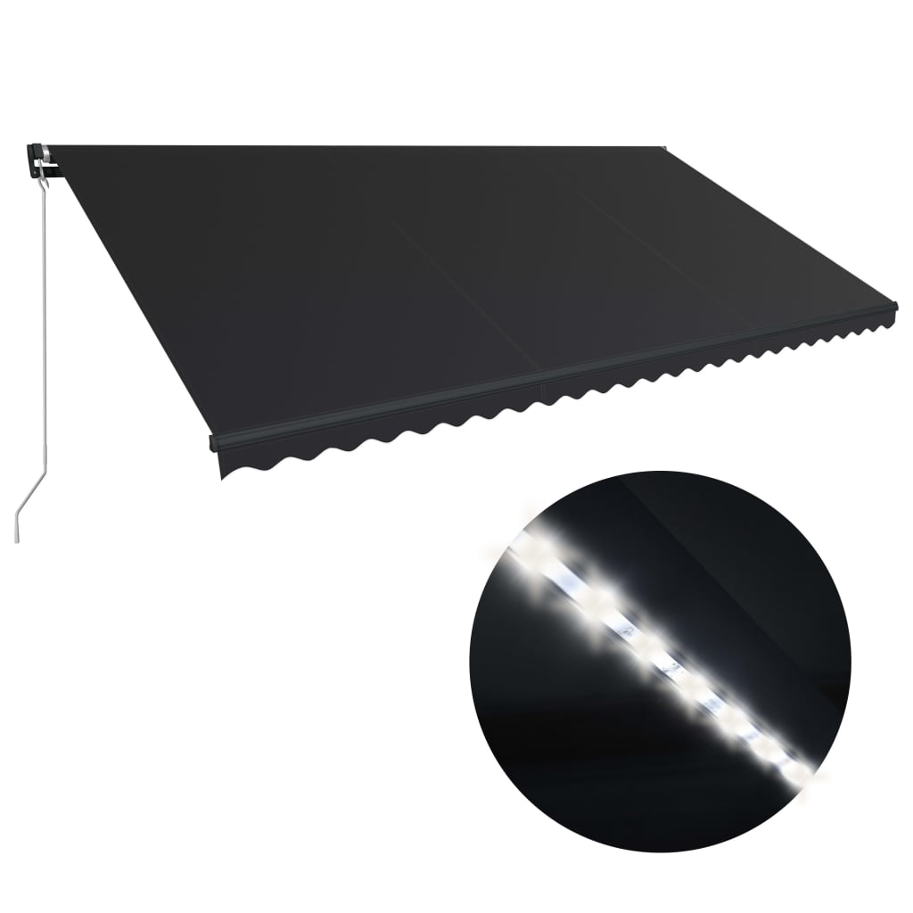 antracitszürke kézzel behúzható LED-es napellenző 600 x 300 cm