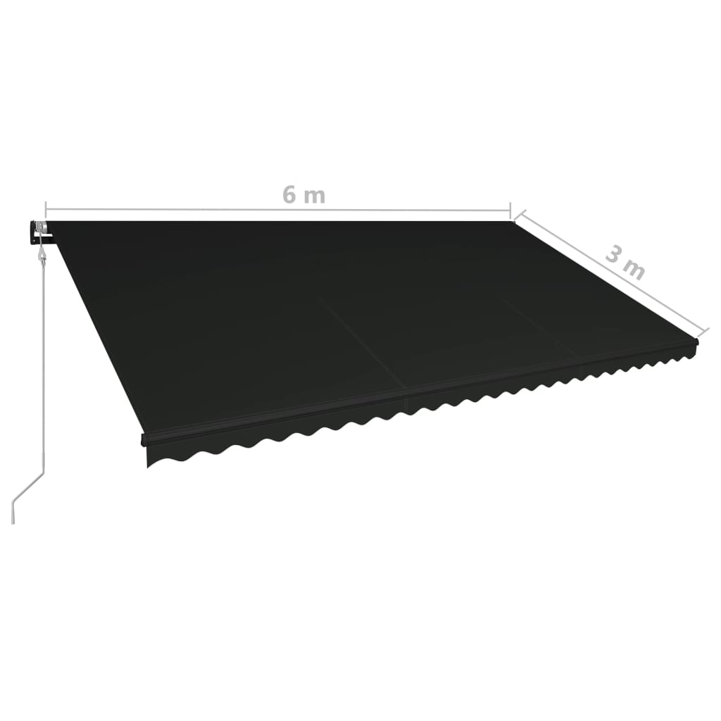 antracitszürke szélérzékelős és LED-es napellenző 600 x 300 cm