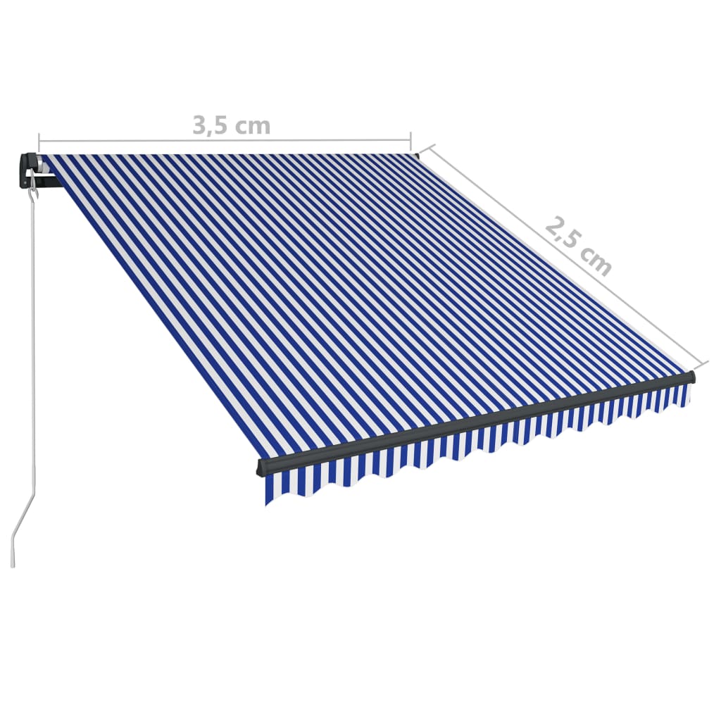 Copertină retractabilă manual LED, albastru și alb, 350x250 cm
