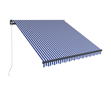 vidaXL Toldo retrátil manual com LEDs 350x250 cm azul e branco