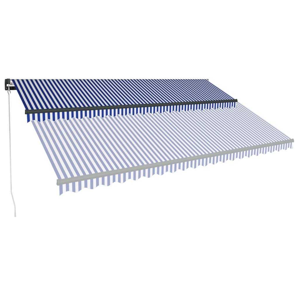 vidaXL Toldo retráctil manual con luz LED azul y blanco 500x300 cm