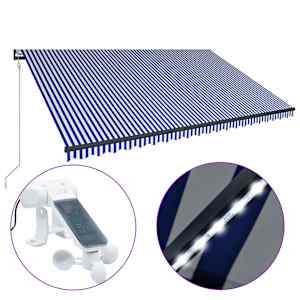 vidaXL varikatus, tuuleandur ja LED, 500 x 300 cm, sinine ja valge