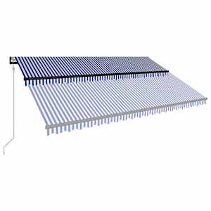 Markýza se senzorem větru a LED světlem 500 x 300 cm modrobílá - obrázek 4