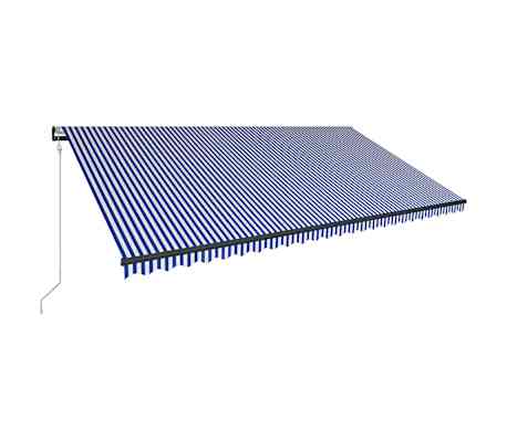 vidaXL Markizė su vėjo jutikliu ir LED, mėlyna ir balta, 600x300cm