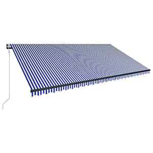 vidaXL Markizė su vėjo jutikliu ir LED, mėlyna ir balta, 600x300cm