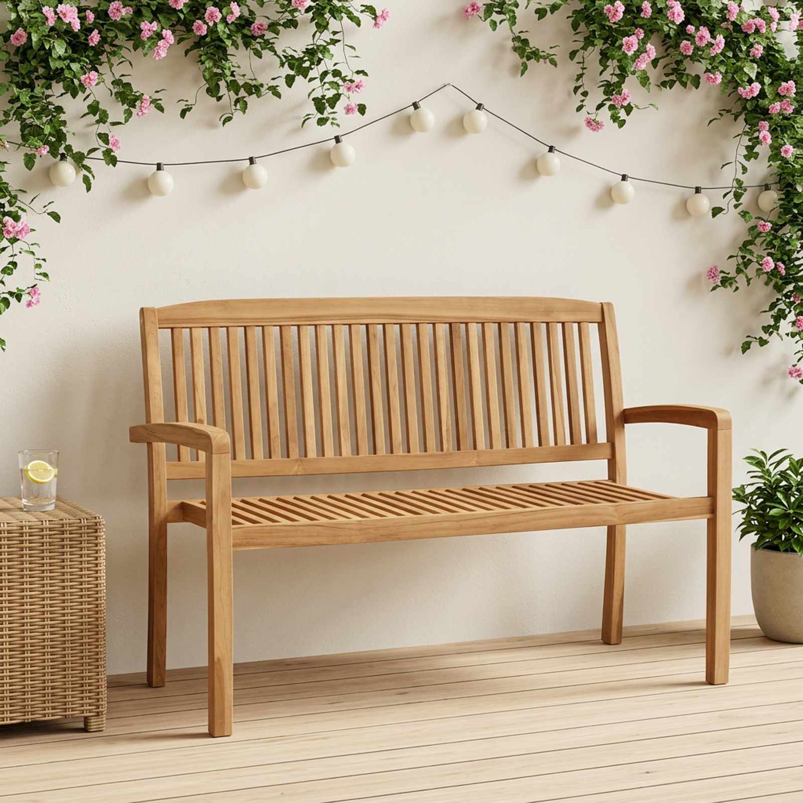 2-kohaline virnastatav aiapink lauaga 120 cm, toekas tiikpuit