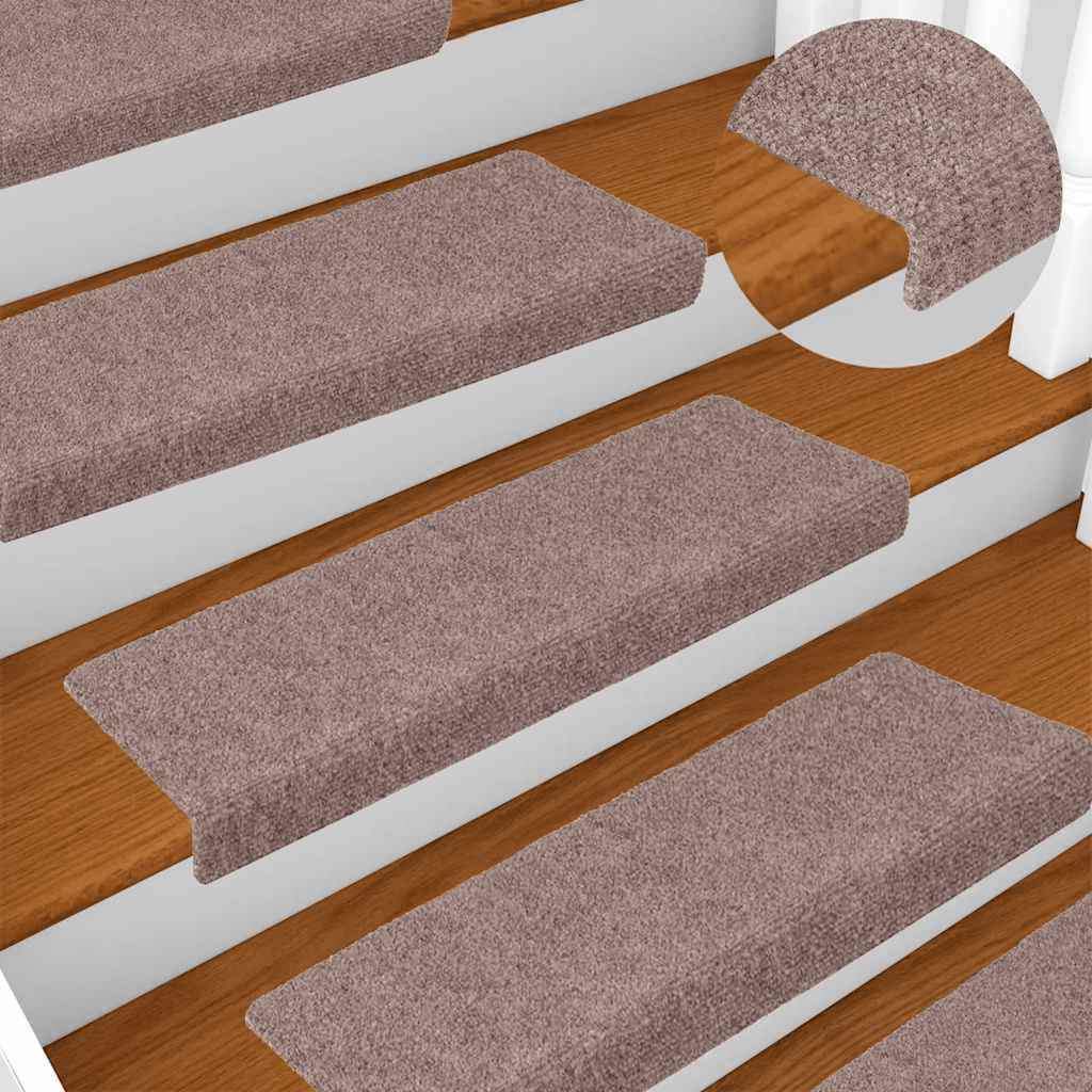 Tapis d'escalier 15 pcs Tissu aiguilleté 65x21x4 cm Marron