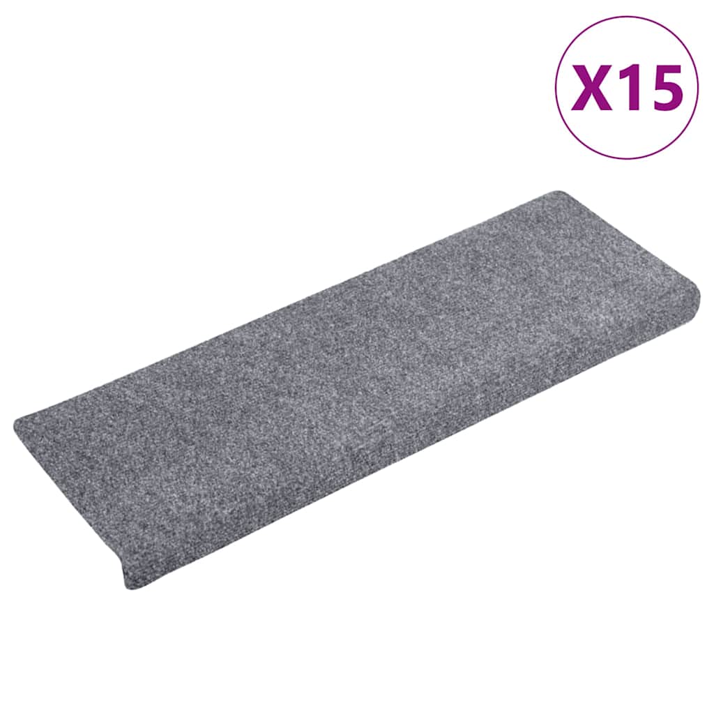vidaXL Schodové rohože samolepicí 15 ks 65 x 21 x 4 cm světle šedé s obdélníkovým okrajem