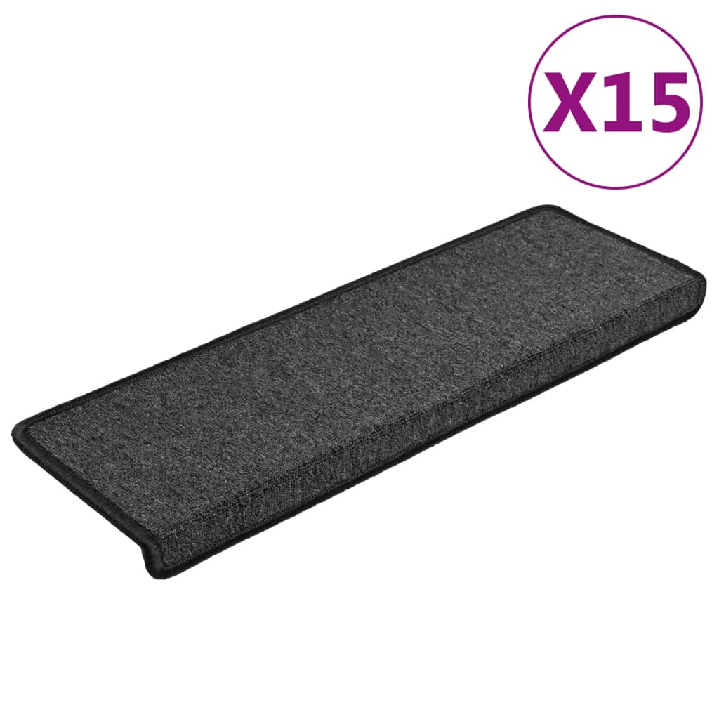 vidaXL Kobercové nášlapy na schody 15 ks 65x21x4 cm antracitové