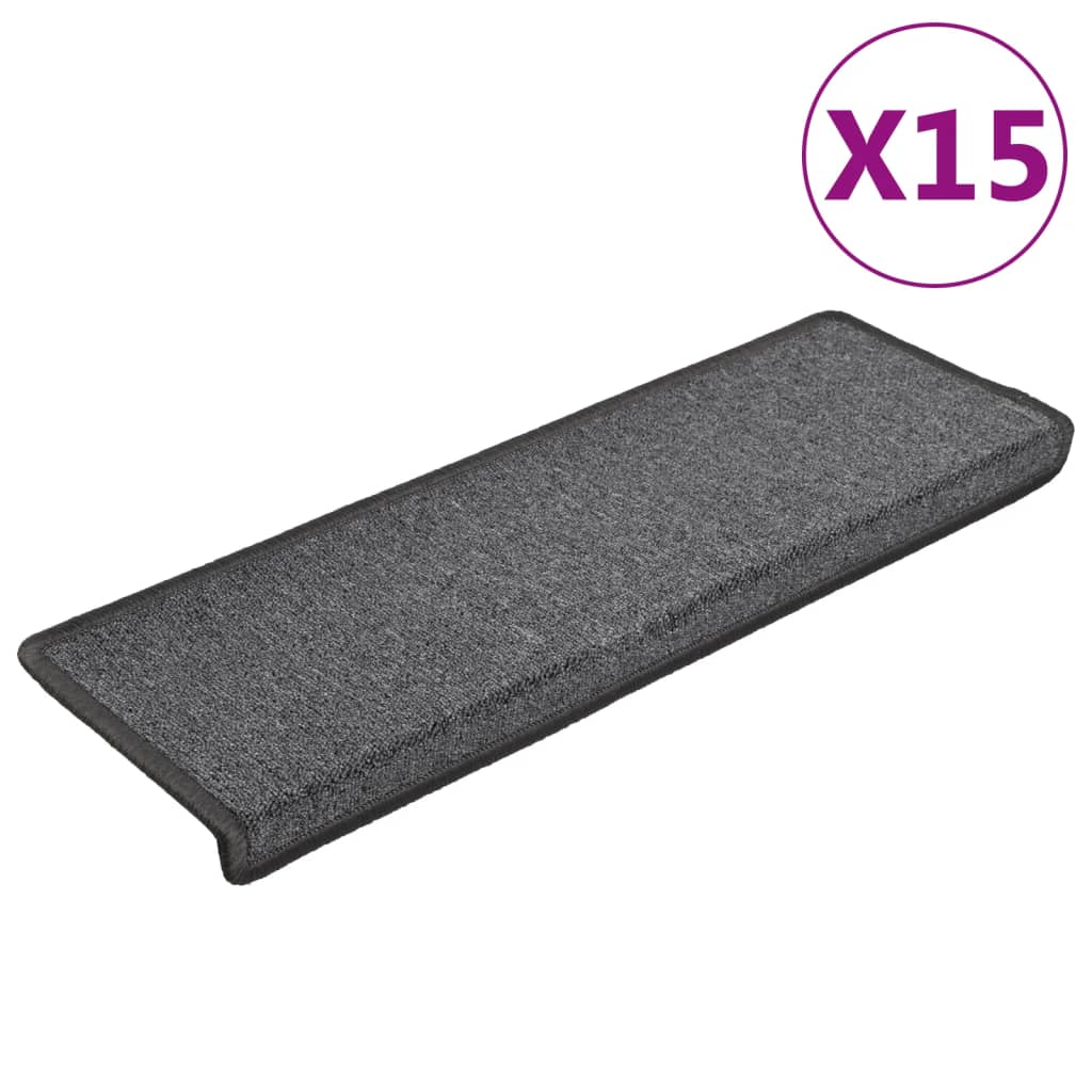 vidaXL Schodové rohože 15 ks 65 x 21 x 4 cm tmavě šedé s obdélníkovým okrajem