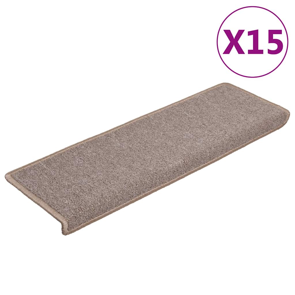 vidaXL Schodové rohože 15 ks 65 x 21 x 4 cm světle hnědé s obdélníkovým okrajem
