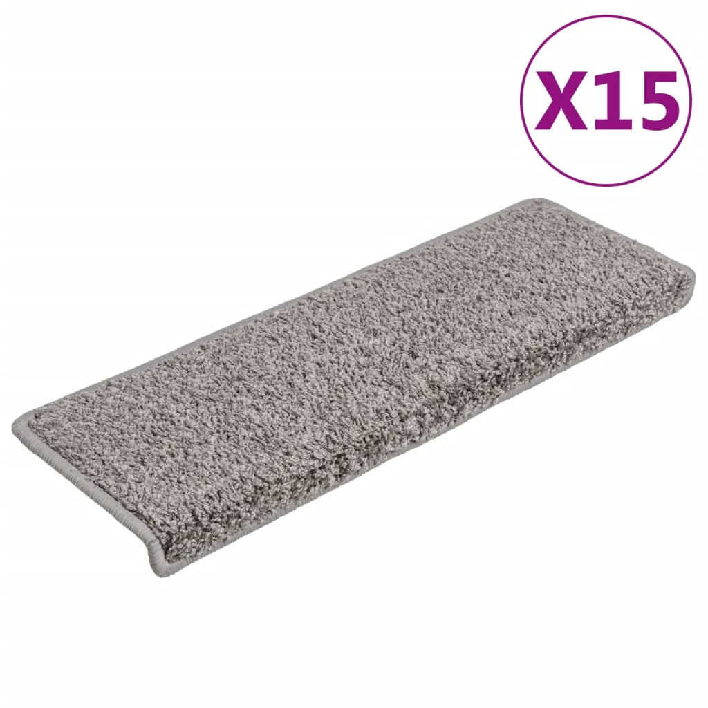 vidaXL Kobercové nášlapy na schody 15 ks 65x21x4 cm šedé