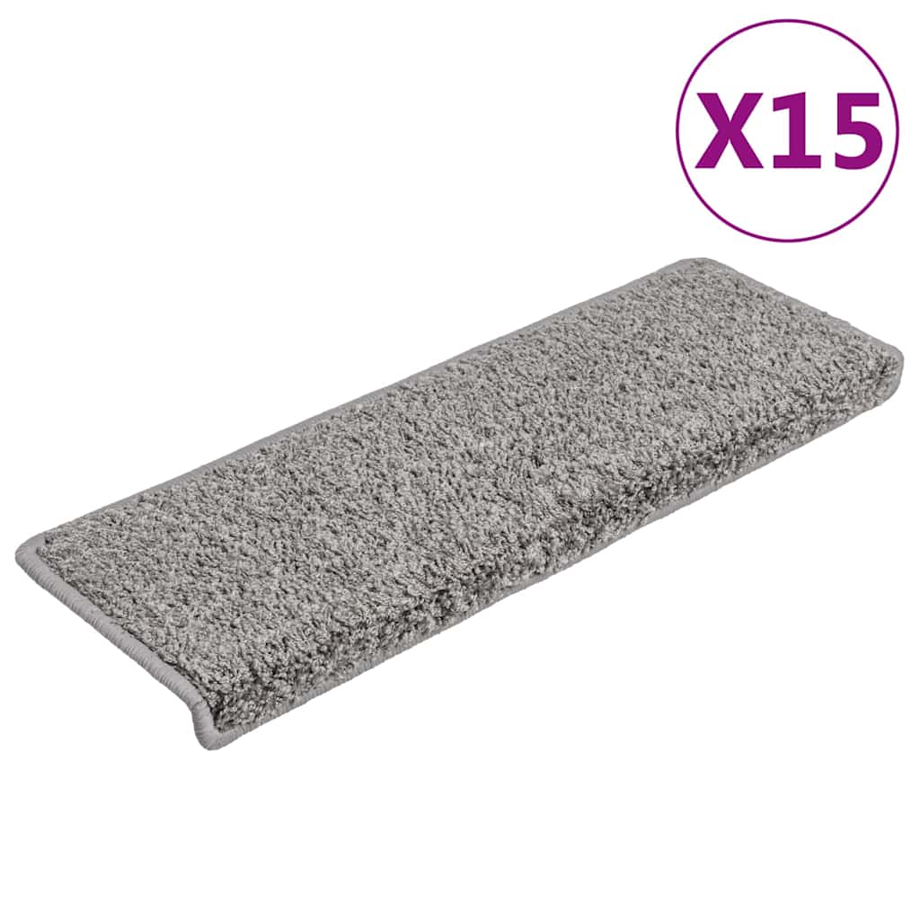 vidaXL Schodové rohože 15 ks 65 x 21 x 4 cm šedé s obdélníkovým okrajem