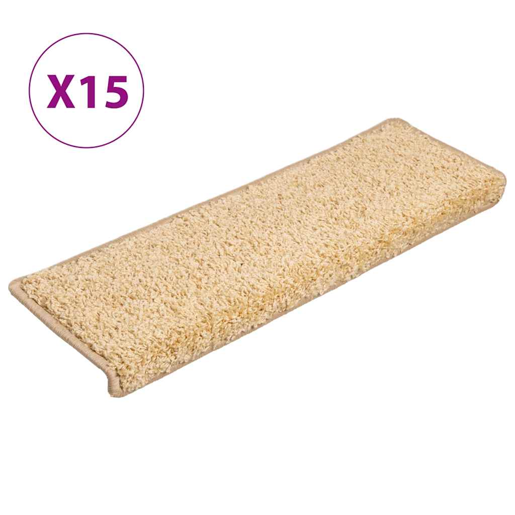 vidaXL Schodové rohože 15 ks 65 x 21 x 4 cm krémové s obdélníkovým okrajem