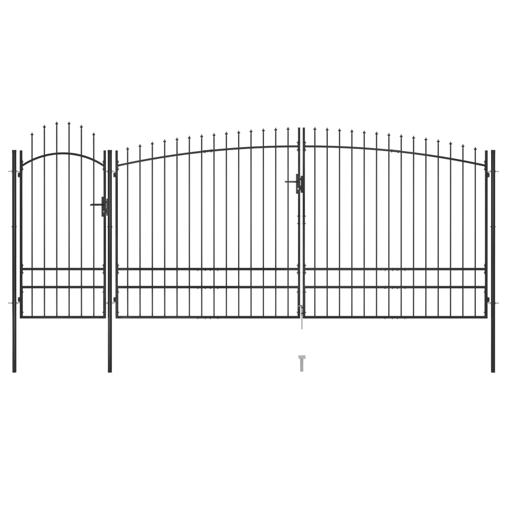 vidaXL Poartă gard pentru grădină cu vârf suliță, negru 5 x 2,45 m 245