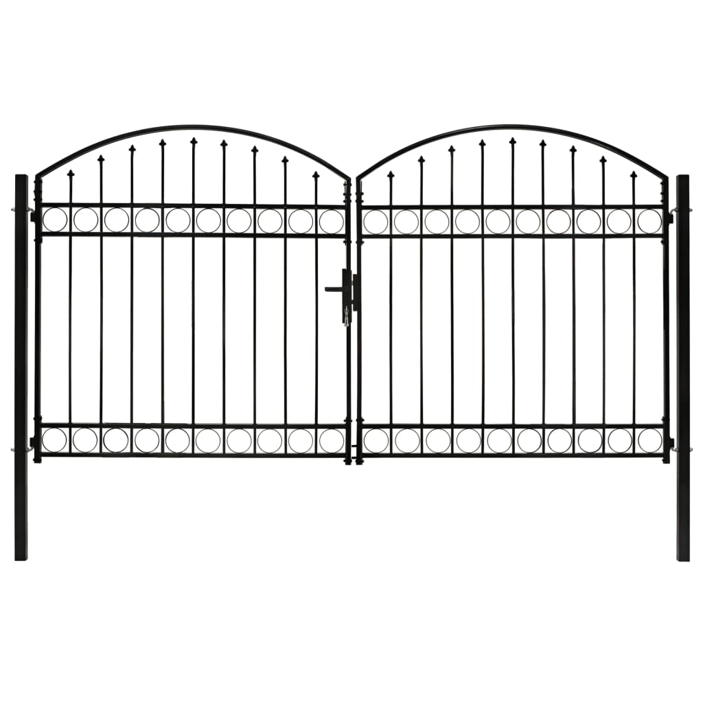 vidaXL Poartă de gard dublă cu arcadă, negru, 300 x 175 cm, oțel