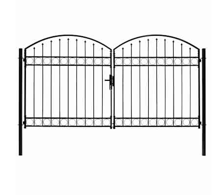 vidaXL Zauntor Doppelfl&uuml;gel Gew&ouml;lbte Spitze Stahl 300x175 cm Schwarz