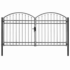 vidaXL Zauntor Doppelfl&uuml;gel Gew&ouml;lbte Spitze Stahl 300x175 cm Schwarz