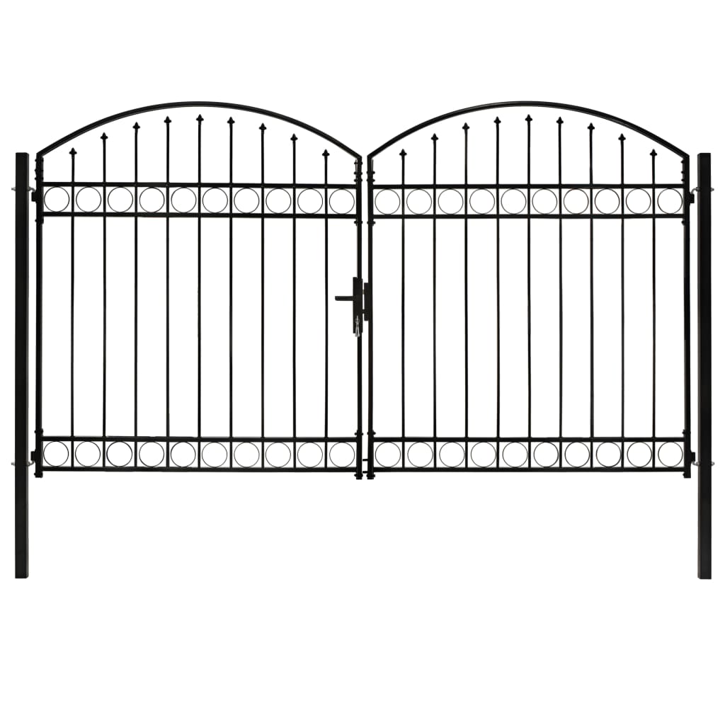 vidaXL Poartă de gard dublă cu vârf în arcadă, negru, 300×200 cm, oțel vidaXL
