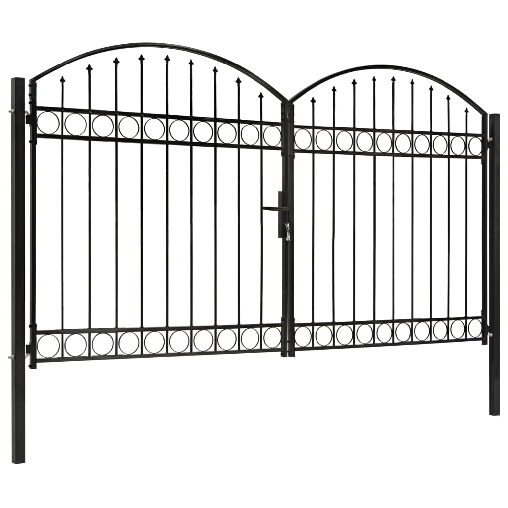vidaXL Fence Gate Double Door with Arched Top Steel 300x200 cm Black
