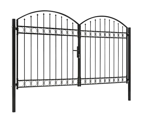 vidaXL Fence Gate Double Door with Arched Top Steel 300x200 cm Black