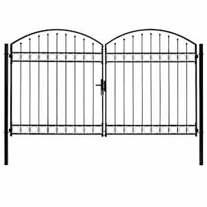 vidaXL フェンスゲート 両開きドア アーチ型トップ付き スチール製 300x200cm ブラック