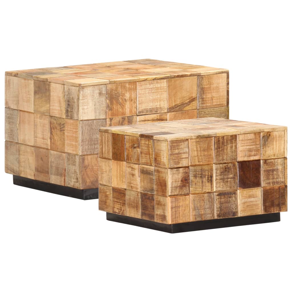 Coffee Tables 2 pcs with Block Design Rough Mango Wood