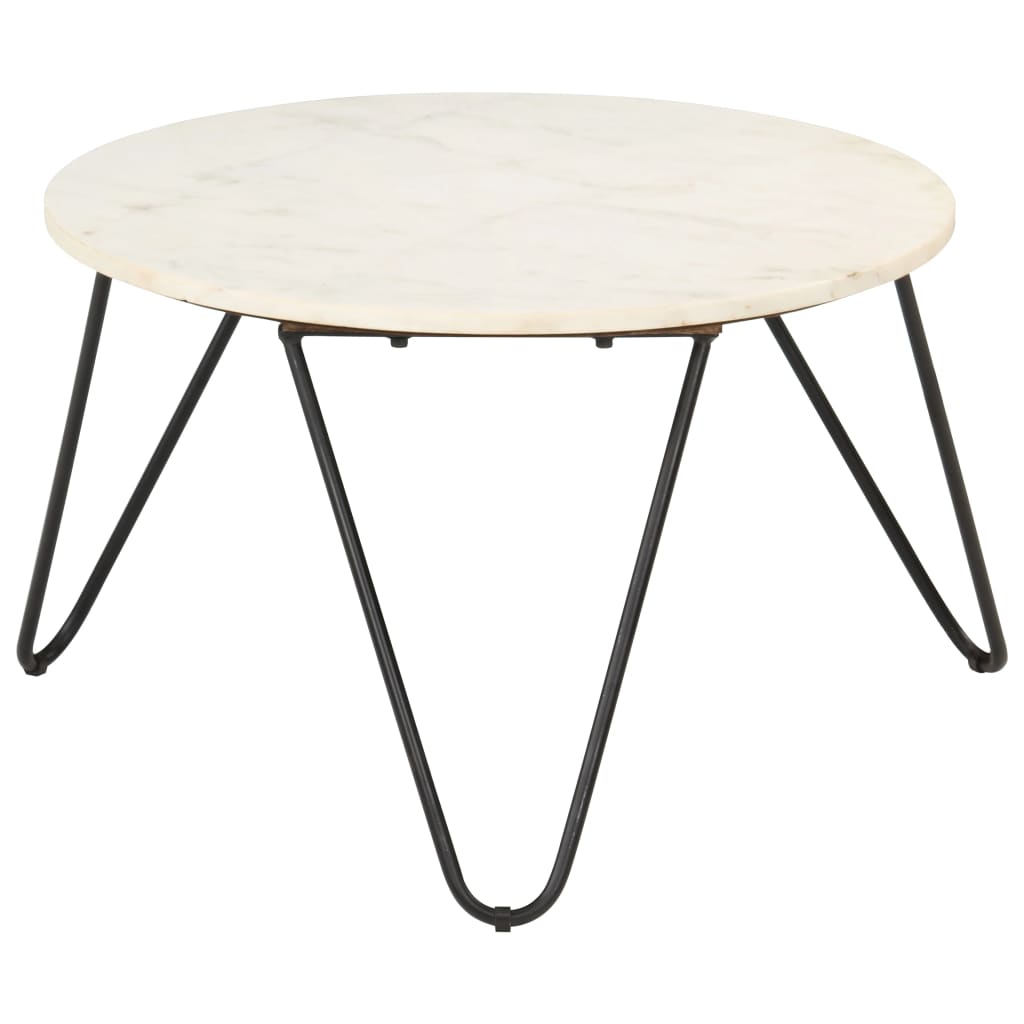 vidaXL Table basse Blanc 65x65x42 cm Pierre véritable texture marbre