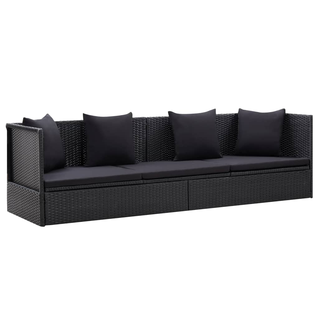 vidaXL Garten-Sofabett mit Kissen Poly Rattan Schwarz