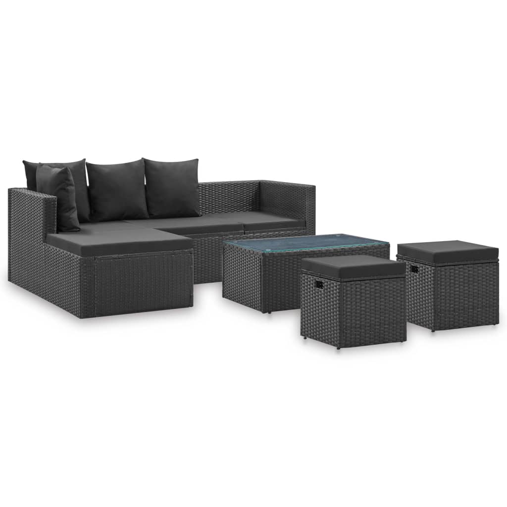 vidaXL 4-tlg. Garten-Lounge-Set Schwarz mit Auflagen Poly Rattan