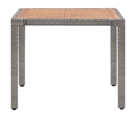 vidaXL Garden Table Grey 90x90x75 cm Poly Rattan and Solid Acacia Wood