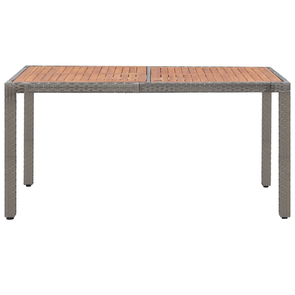 vidaXL Mesa de jardín de ratán PE y madera acacia gris 150x90x75 cm