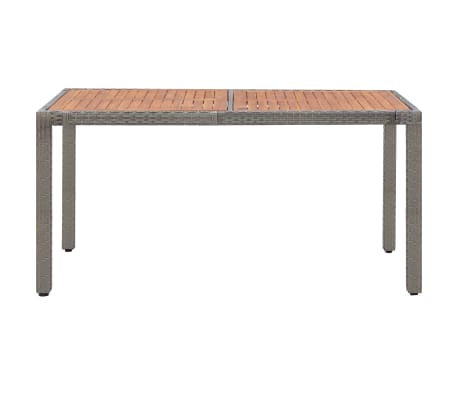 vidaXL Puutarhapöytä harmaa 150x90x75 cm polyrottinki ja akaasiapuu