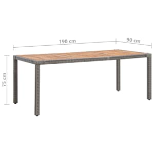 Zahradní stůl šedý 190 x 90 x 75 cm polyratan a masivní akácie - obrázek 6