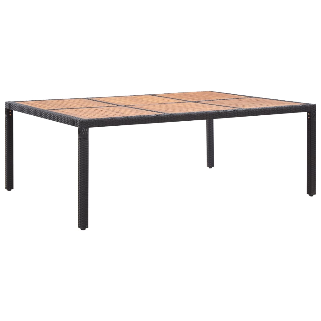  Záhradný stôl, čierny 200x150x74 cm, polyratan a akáciové drevo