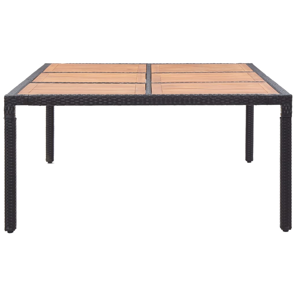  Záhradný stôl, čierny 200x150x74 cm, polyratan a akáciové drevo