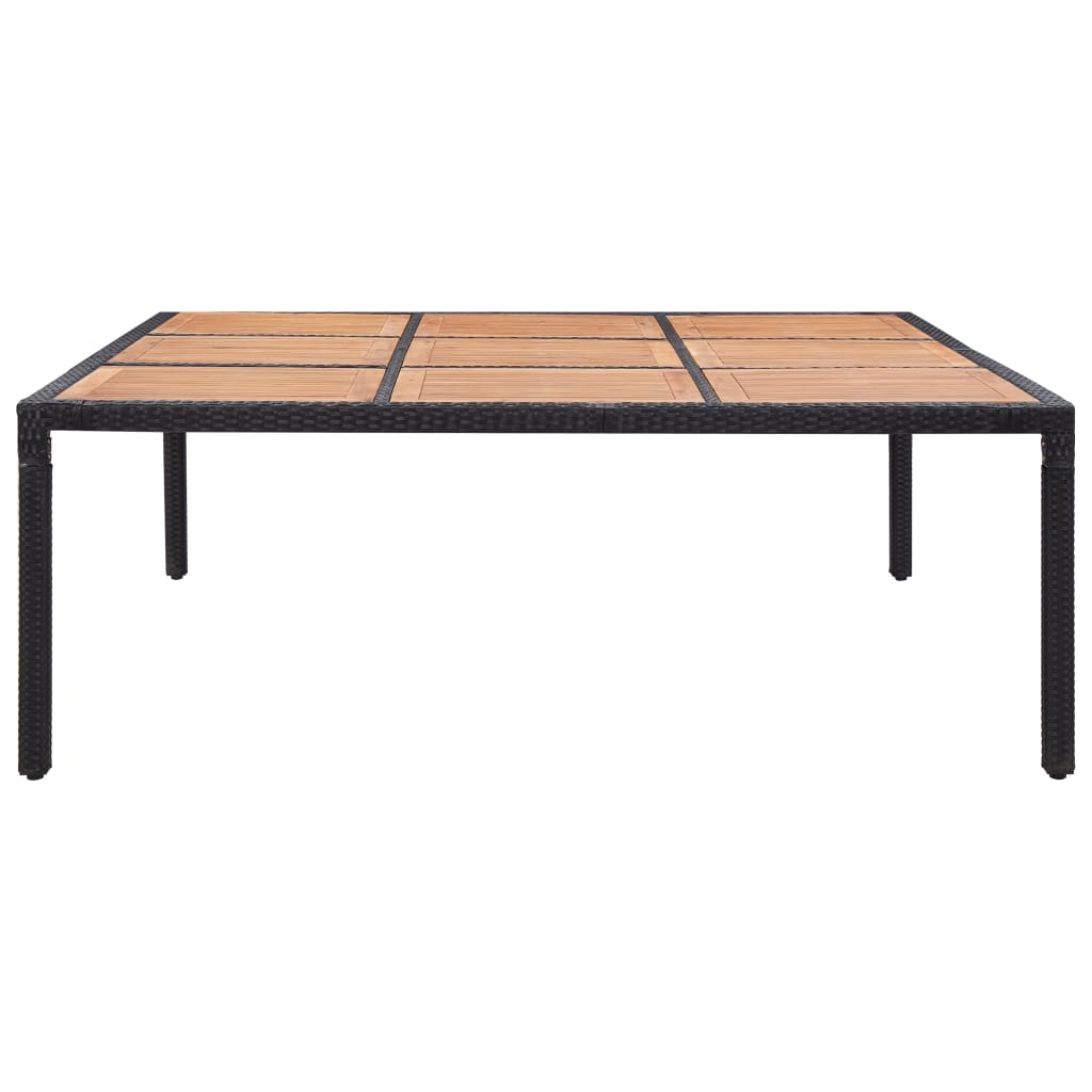 vidaXL dārza galds, 200x200x74 cm, melna PE rotangpalma, akācijas koks