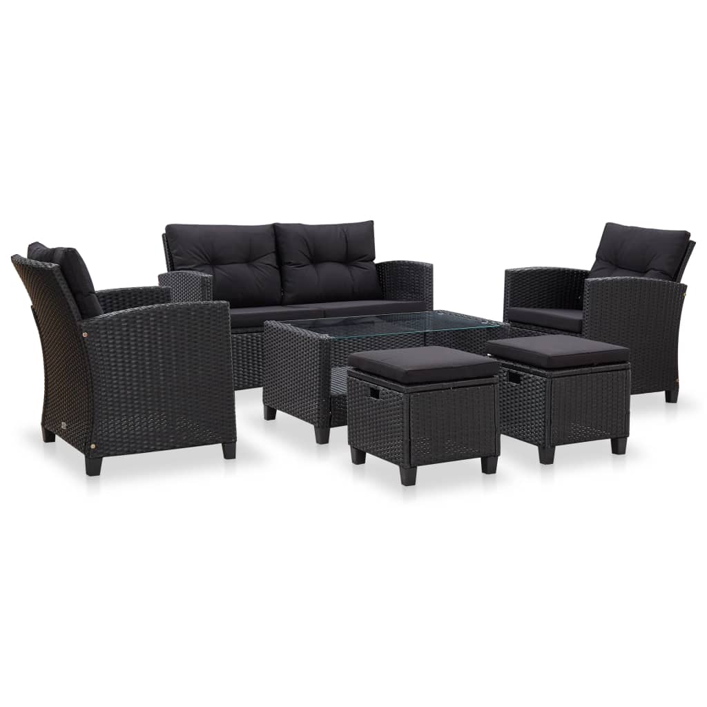 vidaXL Set mobilier de grădină cu perne, 6 piese, negru, poliratan