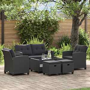 Vrtna sedežna garnitura z blazinami 6-delna poli ratan črna