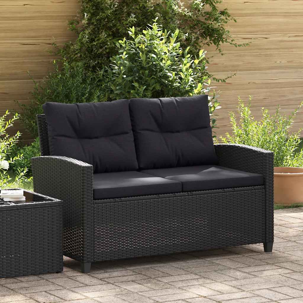 vidaXL 2-Sitzer-Gartensofa mit Kissen Schwarz 124 cm Poly Rattan